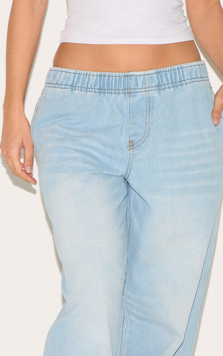  Light Blue Wash Elasticated Waistband Wide Leg Jeans Product Image
