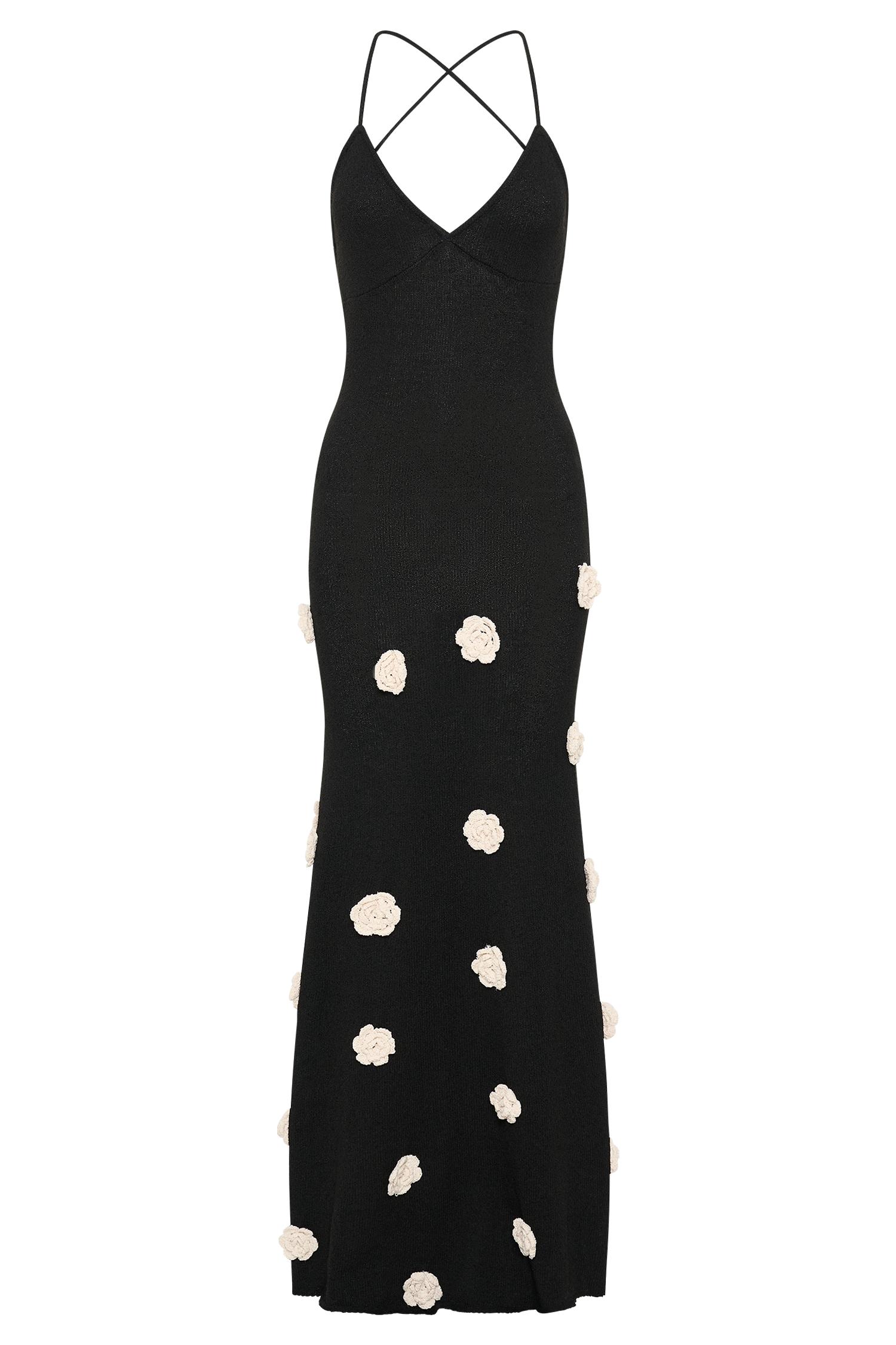 Suki Knit Maxi Dress With Flowers - Black/White Product Image