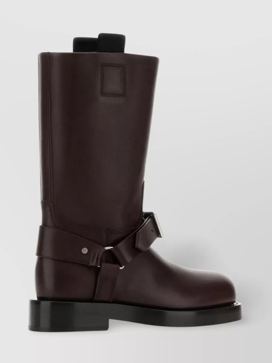 BURBERRY Women Aubergine Leather Saddle Ankle Boots In Black Product Image