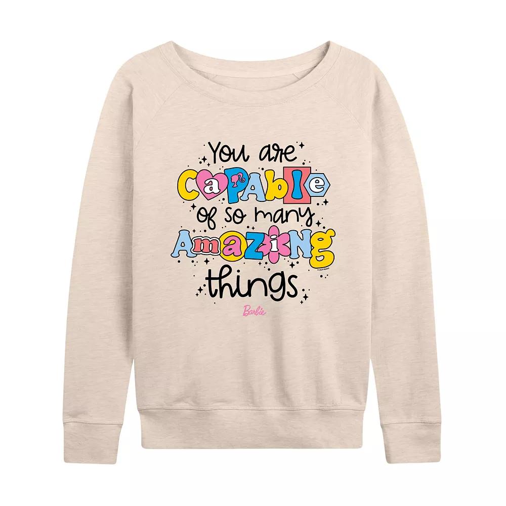 Women's Barbie® Capable So Many Things Graphic French Terry Long Sleeve Tee,  Product Image