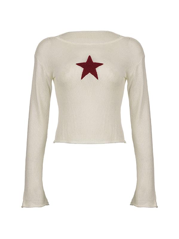 Star Crochet Knit Cropped Knit Top Product Image