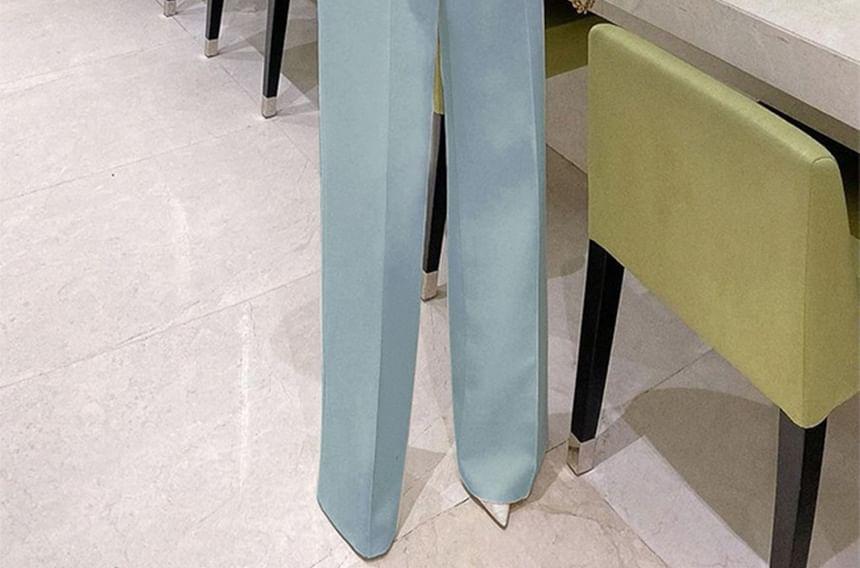 Strapless Plain Feather Accent Wide Leg Jumpsuit Product Image