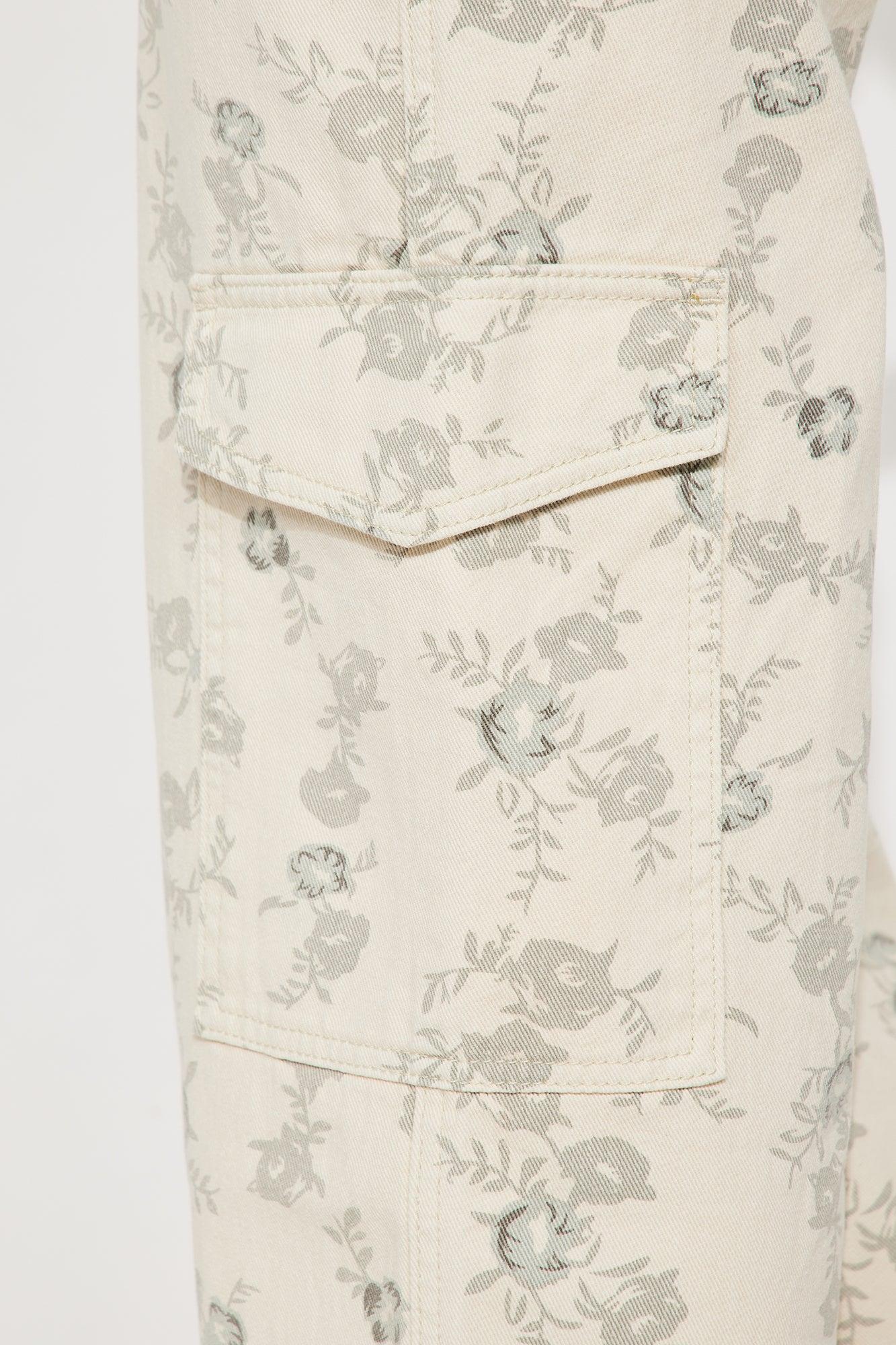 Budding Artist Printed Stretch Cargo Straight Leg Jeans - Ivory Product Image