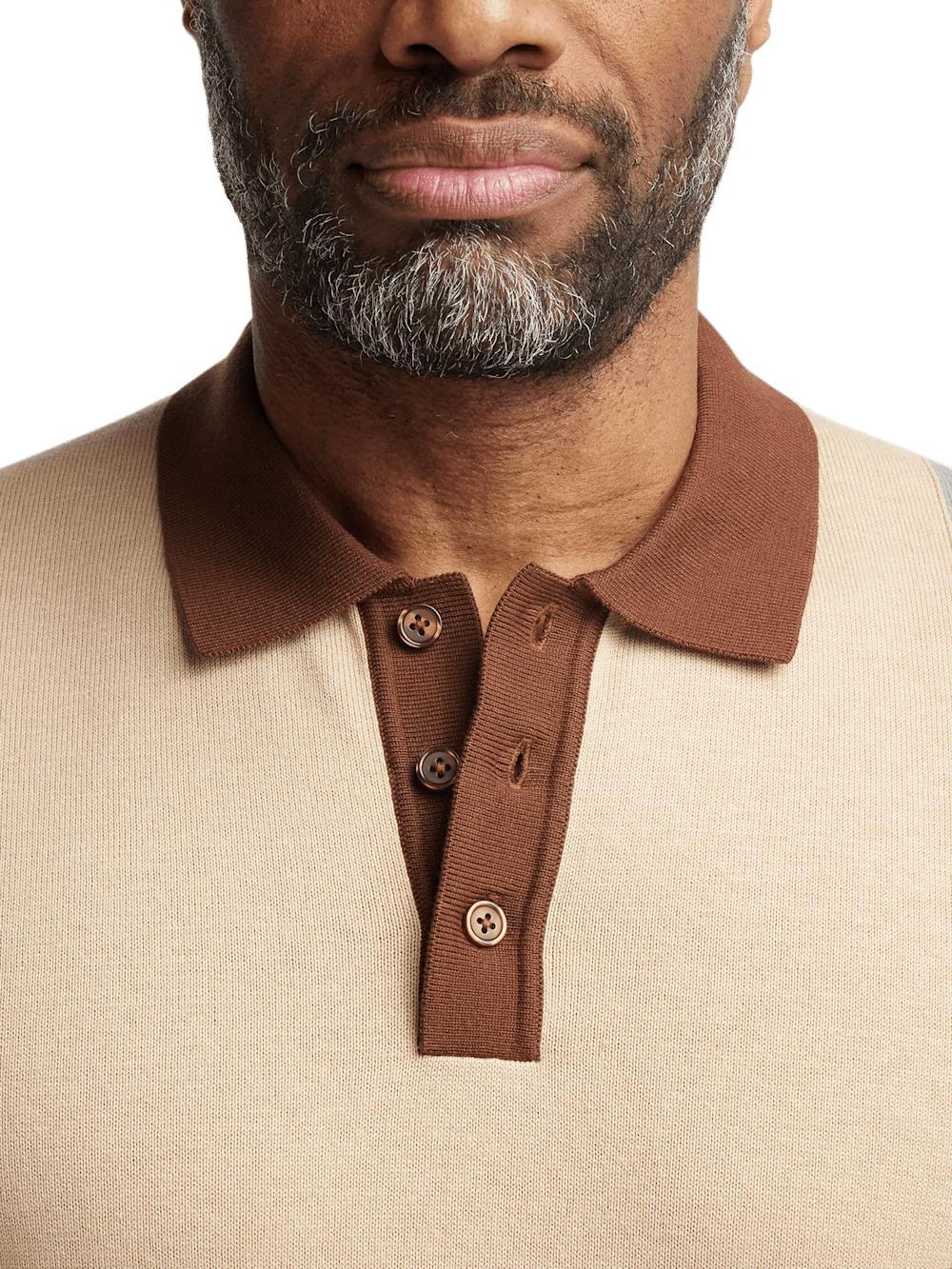 Cotton Three Button Polo - Brown Multi Product Image