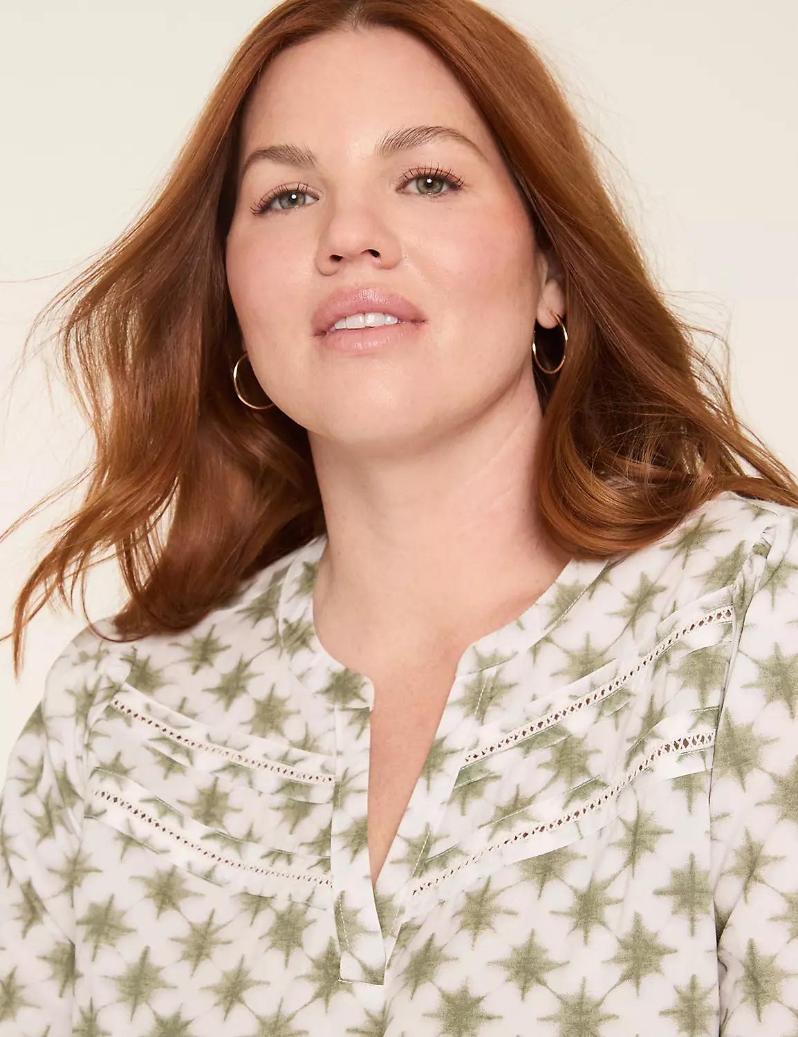 Poplin & Knit Notch-Neck Trim Top Product Image