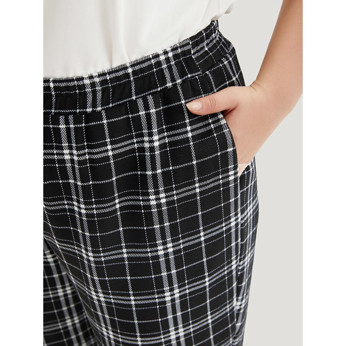 Plus Size Plaid Elastic Waist Straight Leg Pants Women Black Work From Home Straight Leg High Rise Work Pants BloomChic 22-24/3X Product Image