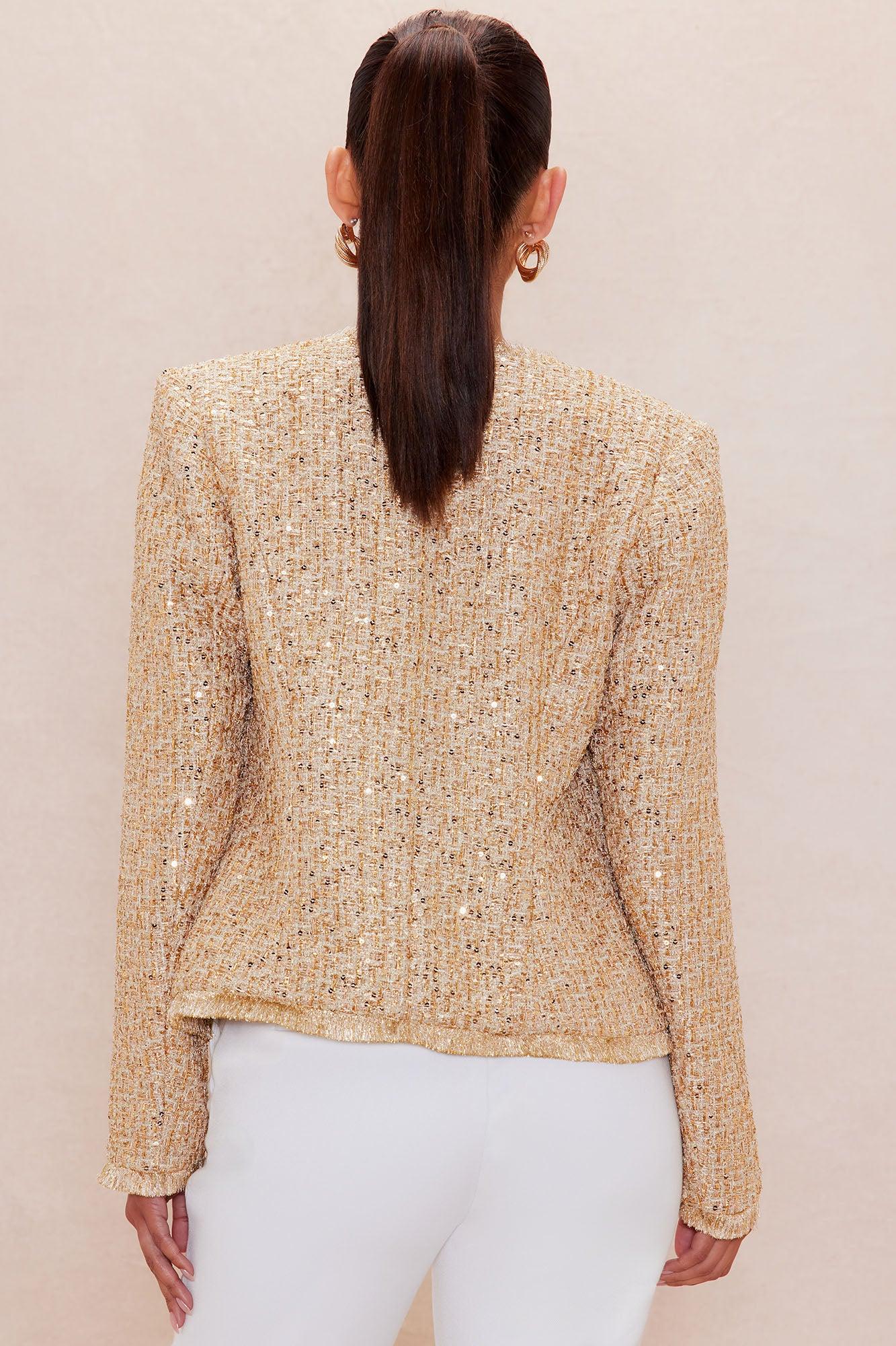 Angelica Fringe Tweed Jacket - Gold Female Product Image