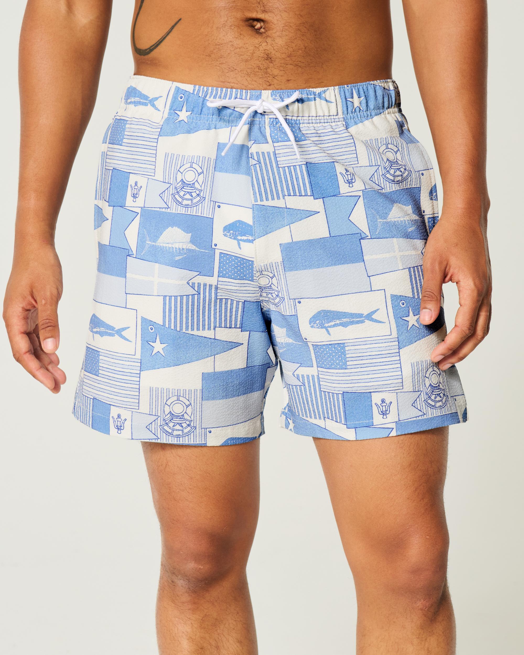 Mid-Thigh Seersucker Volley Swim Trunks Product Image
