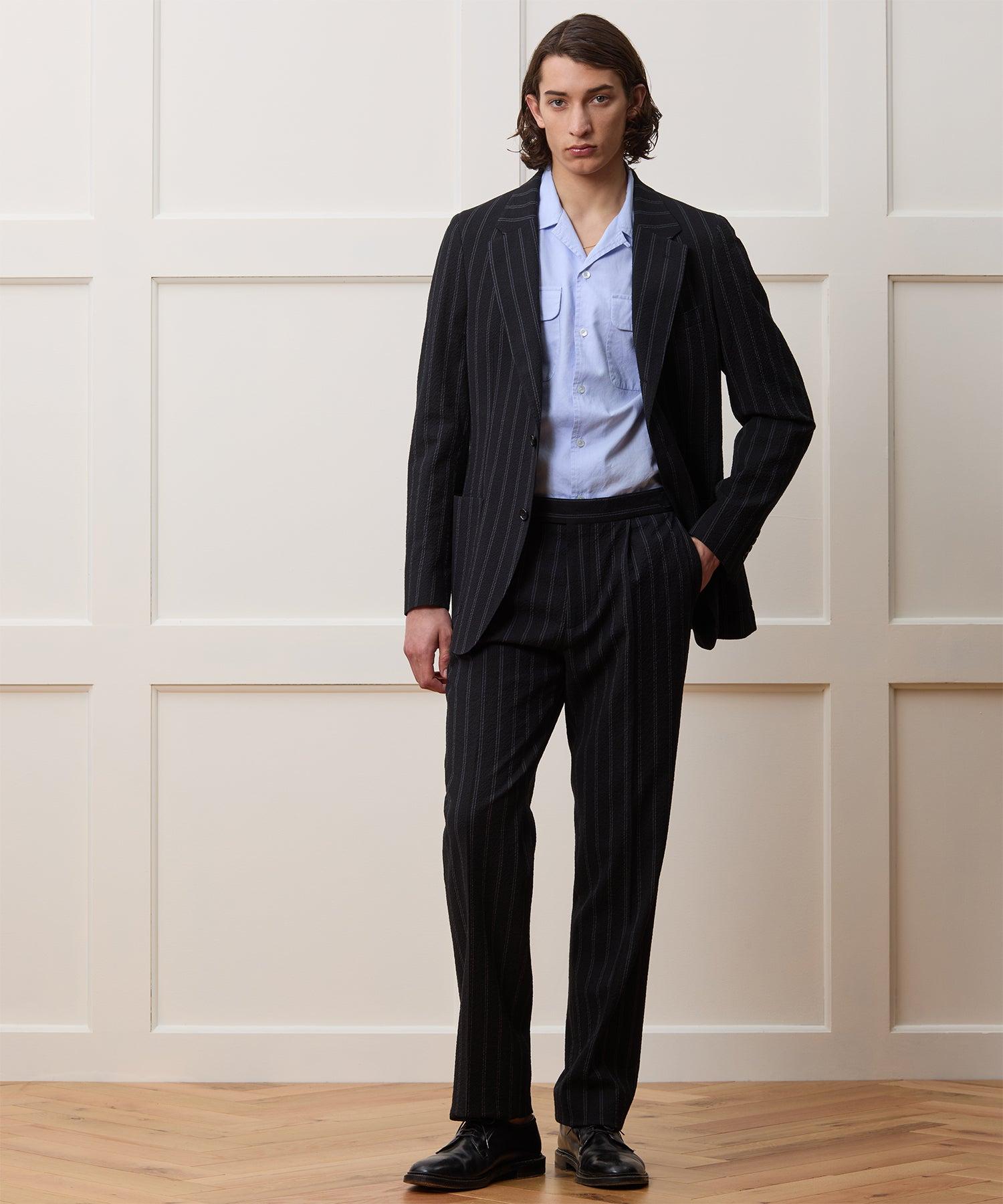 Italian Seersucker Striped Side Tab Trouser Product Image