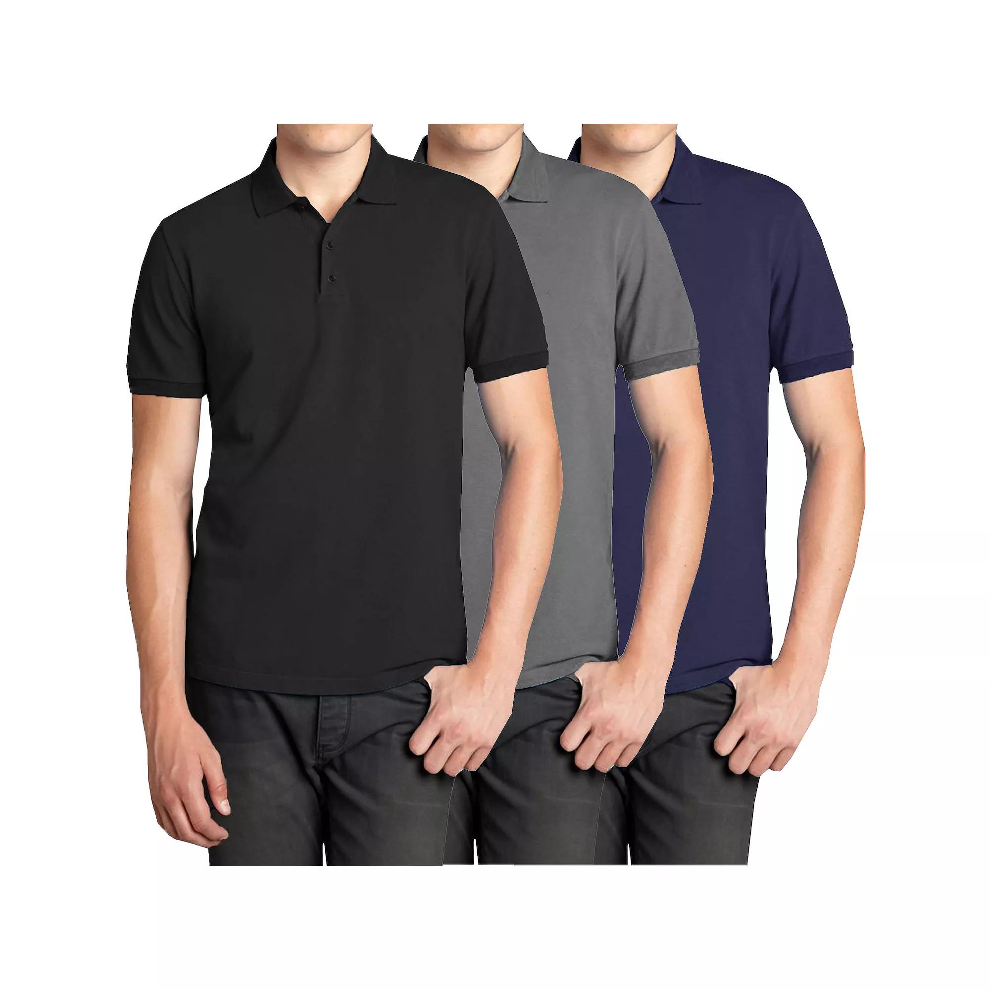 Men's Galaxy 3-Pack Pique Polos, Size: XL, Black Grey Navy Product Image