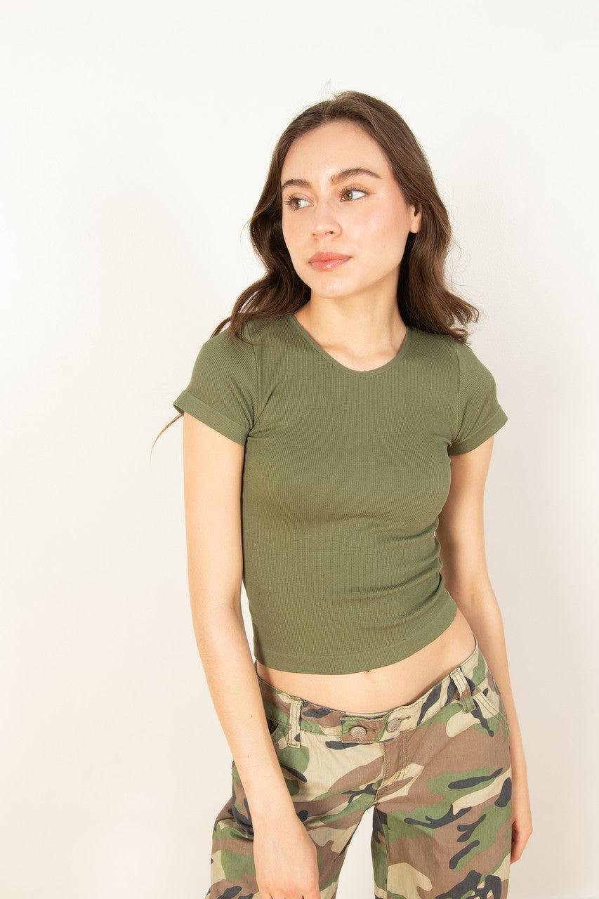 Olive Seamless Crew Neck Shirt Product Image