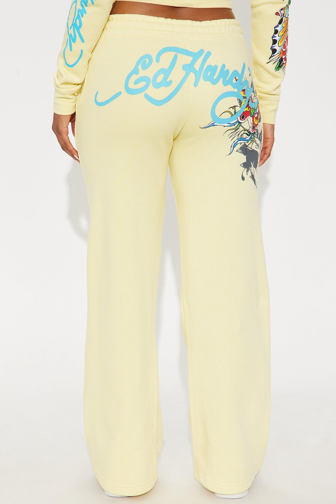Ed Hardy Enchanted Butterfly Wide Leg Pant - Butter Yellow Female Product Image