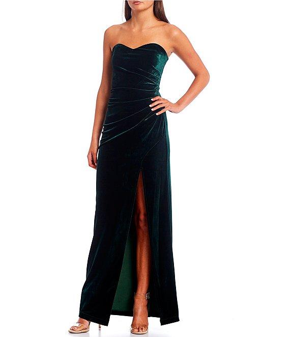 Pear Culture Strapless Ruched Velvet Long Dress Product Image