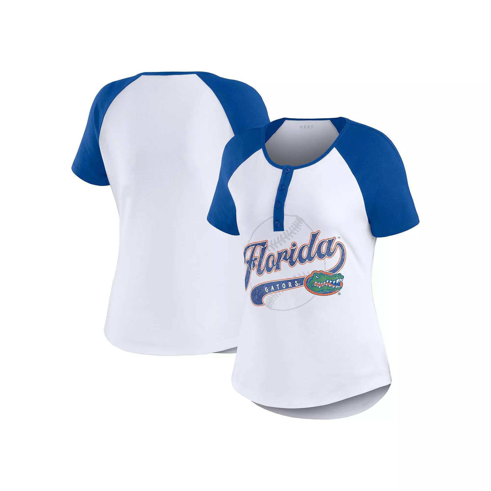 Women's WEAR by Erin Andrews White Florida Gators Baseball Logo Raglan Henley T-Shirt, Size: Small Product Image