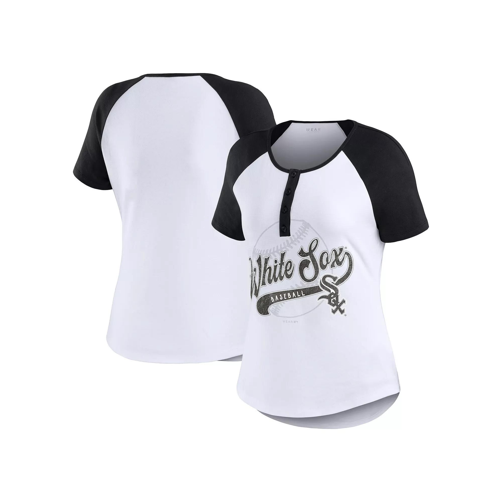 Women's WEAR by Erin Andrews White/Black Chicago White Sox Henley Raglan T-Shirt,  Product Image
