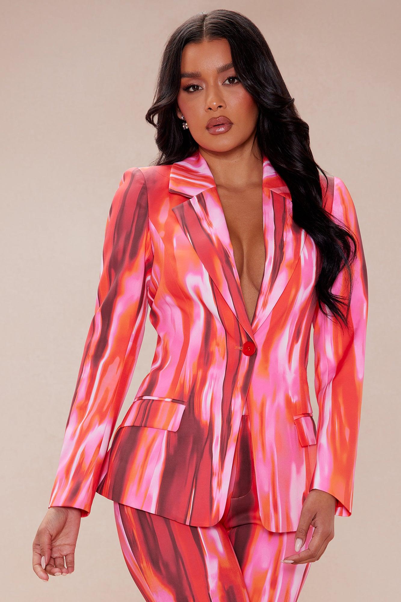 Amina Abstract Suit Set - Pink/combo Product Image