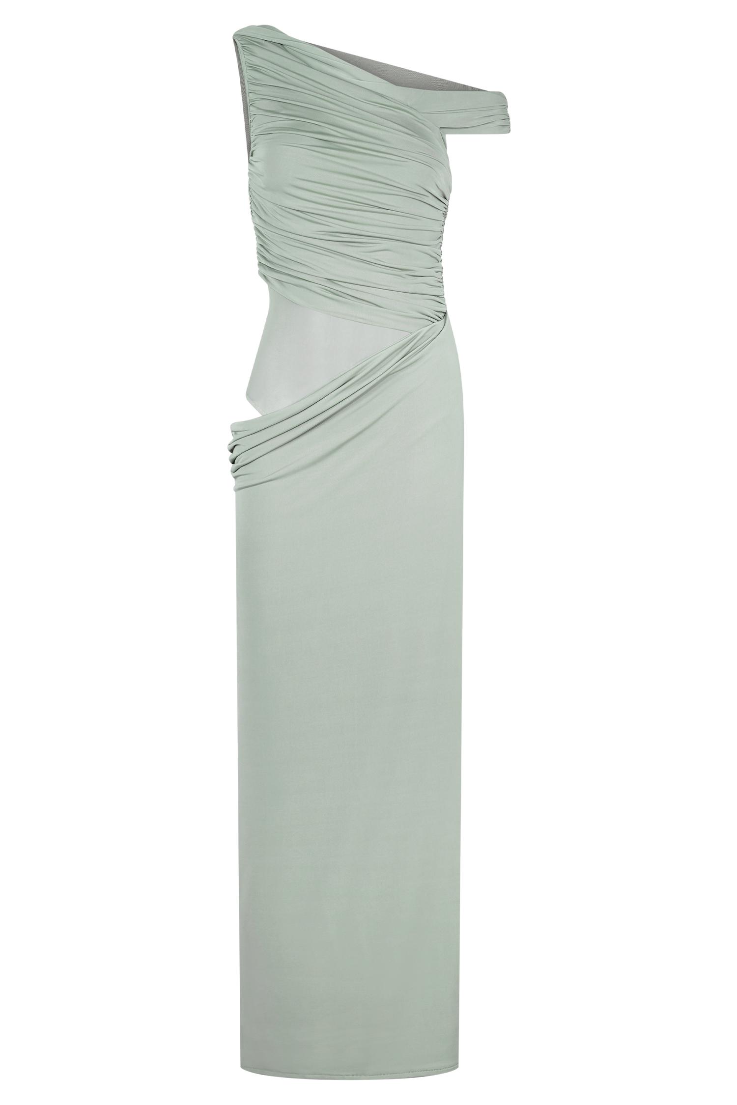 Callen One Shoulder Slinky Maxi Dress - Sage Product Image