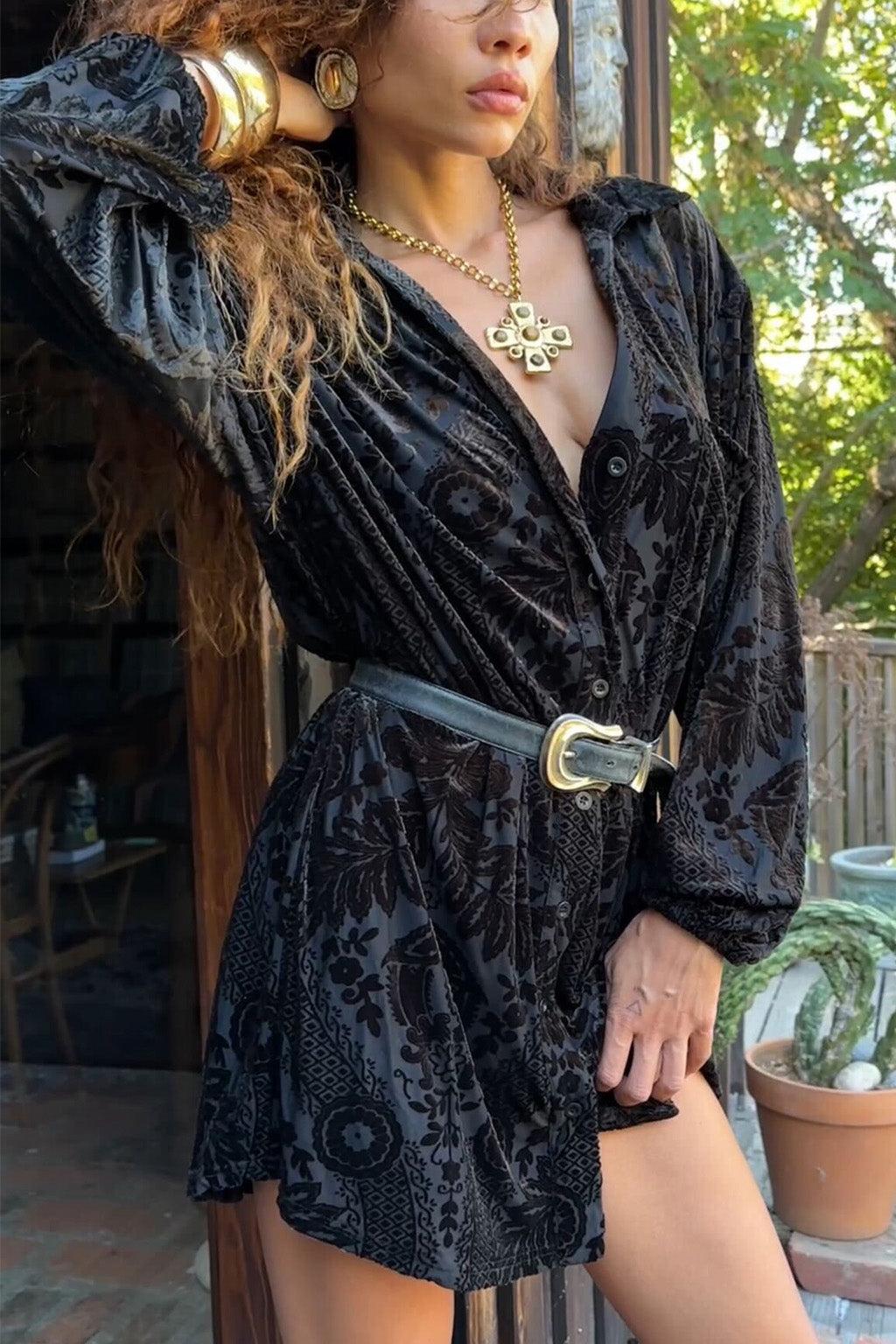 Loretta Black Velvet Burnout Mini Dress Product Image