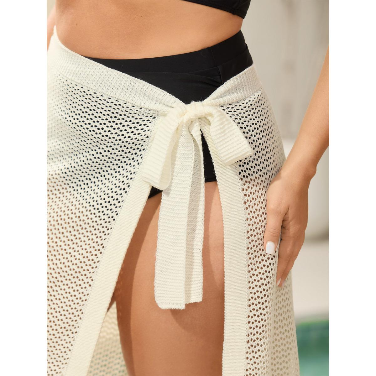 Plus Size Crochet Tie Side Wrap Sarong Cover Up Women's Swimwear Originalwhite Beach Bodycon Tie knot Curve Swim Cover Ups BloomChic 10/M Product Image