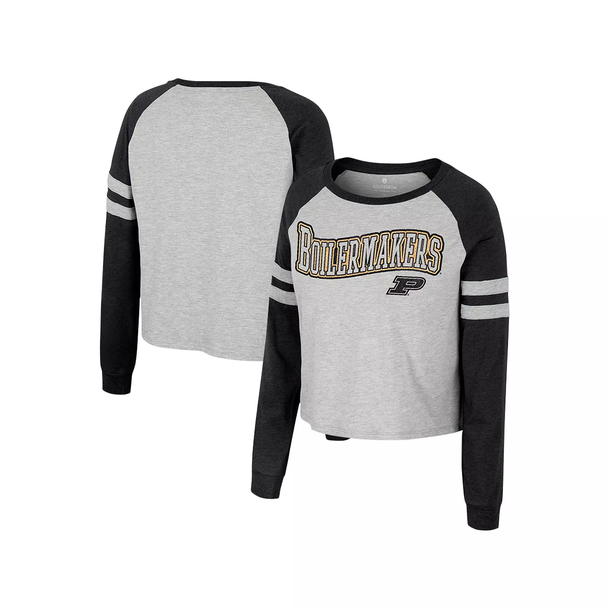 Women's Colosseum Heather Gray Purdue Boilermakers I'm Gliding Here Raglan Long Sleeve Cropped T-Shirt, Size: XL, Grey Product Image