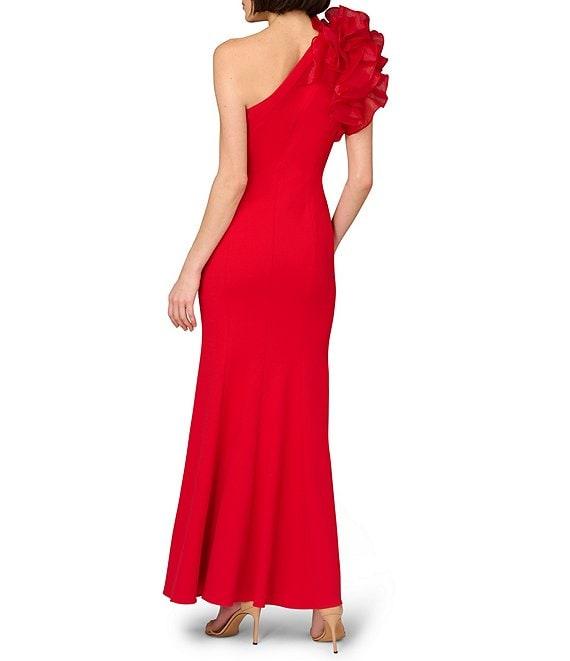 Aidan Mattox Organza Ruffle One-Shoulder Sleeveless Long Column Gown Product Image
