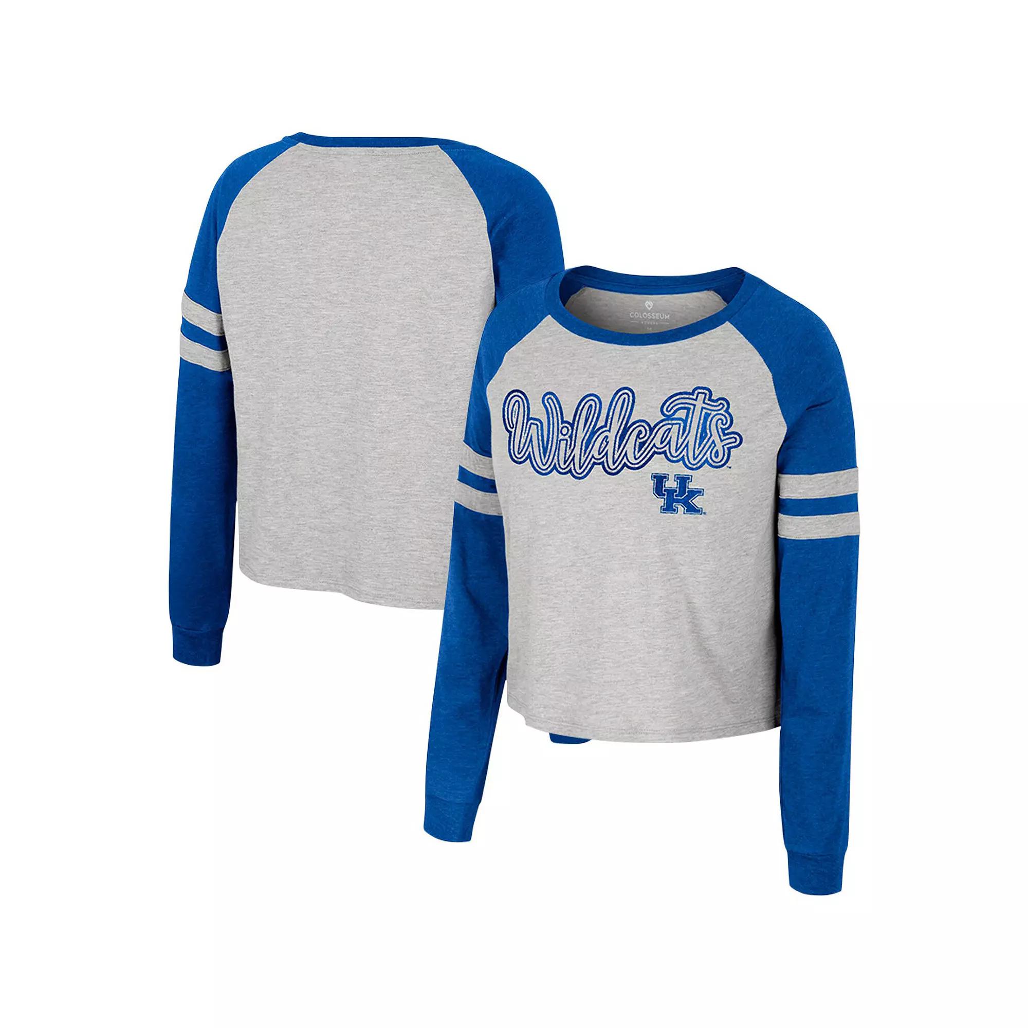 Women's Colosseum Heather Gray Kentucky Wildcats I'm Gliding Here Raglan Long Sleeve Cropped T-Shirt, Size: Medium, Grey Product Image
