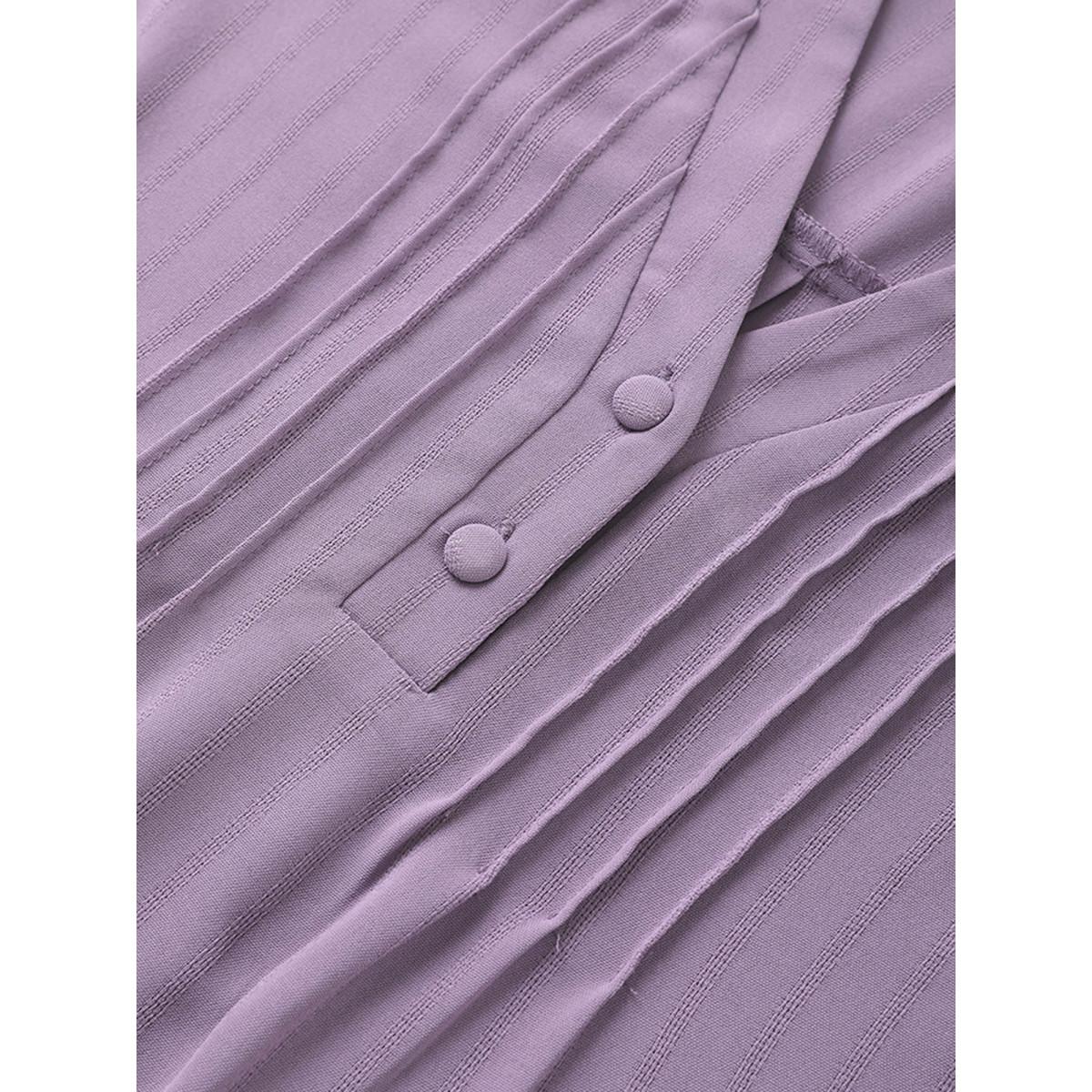 Plus Size Mauve Plain Tucked Seam Button Up Flutter Sleeve Blouse Women Work From Home Half Sleeve Flat collar Work Blouses BloomChic 28/5X Product Image