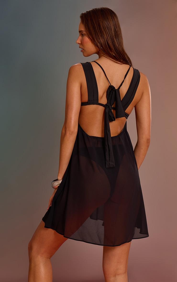 Black Chiffon Plunge Halter Beach Dress Product Image
