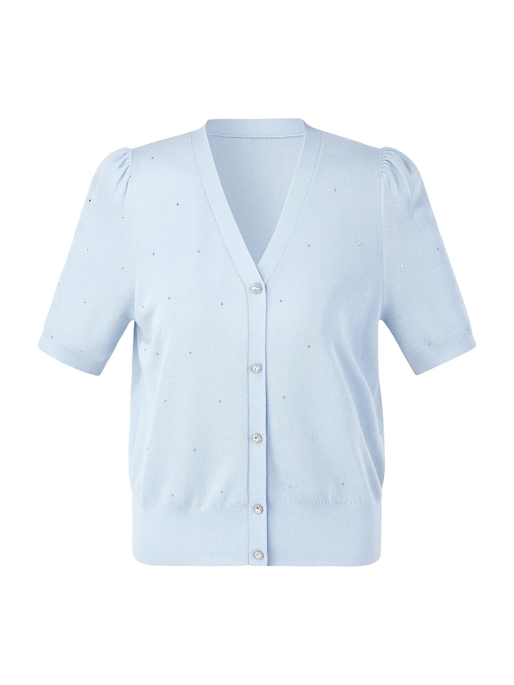 Tencel Wool Blend Rhinestone Women V-Neck Cardigan Product Image