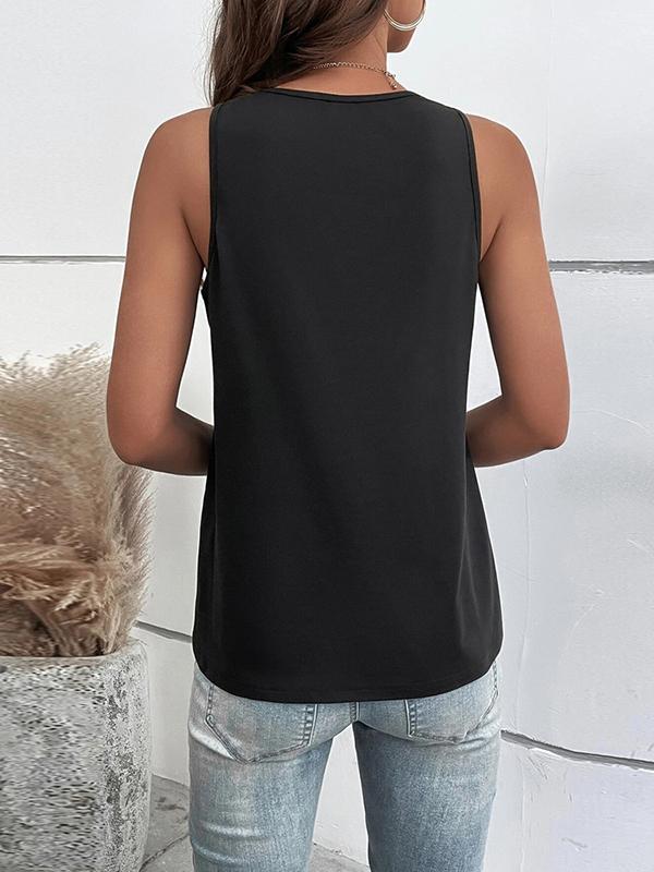 Loose Sleeveless Hollow Split-Joint V-Neck Vest Top Product Image