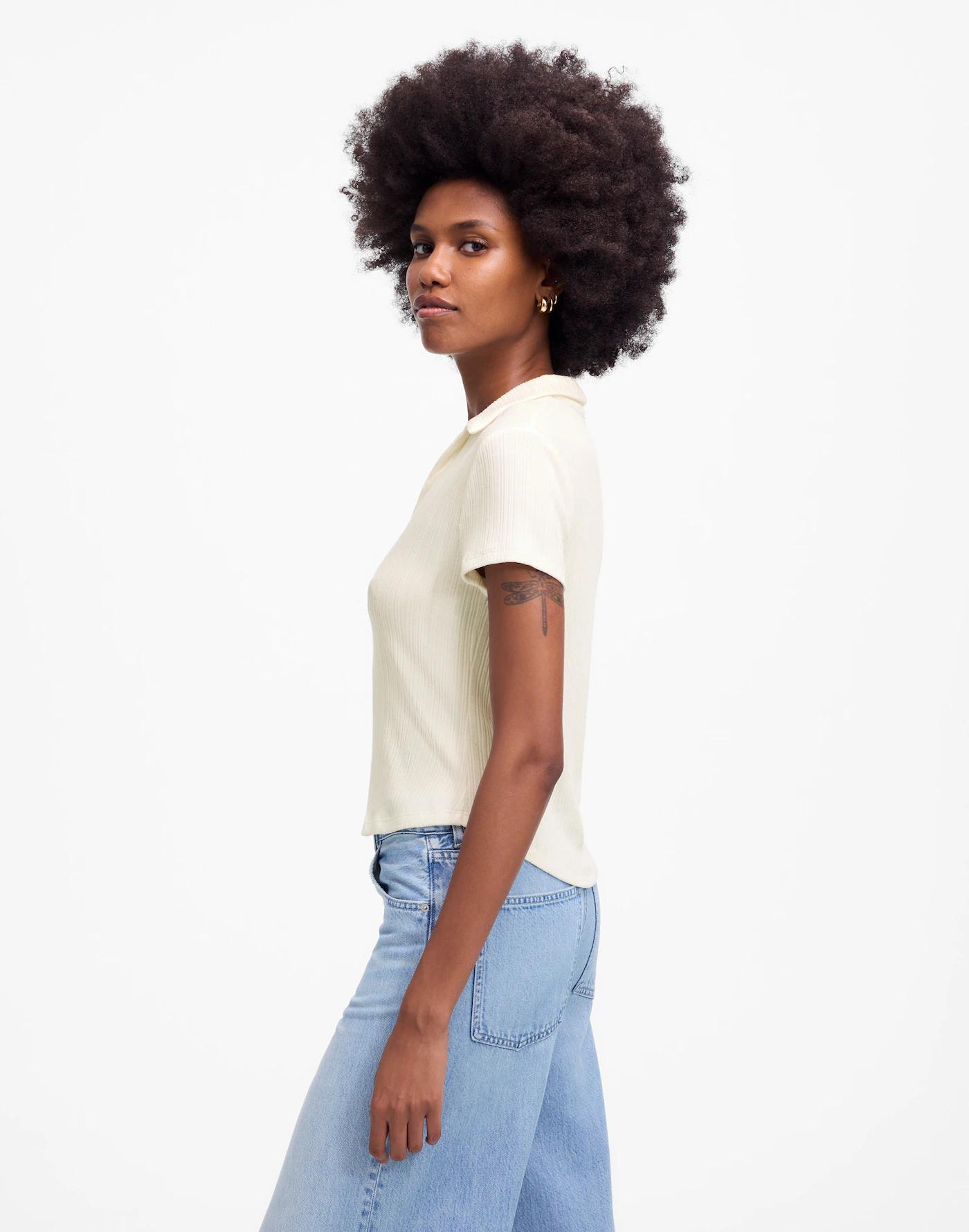 Ribbed V-Neck Polo Tee Product Image