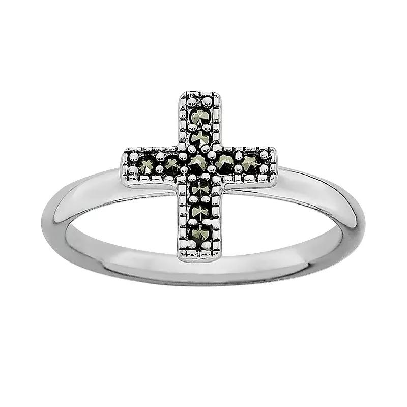 Stacks & Stones Sterling Silver Marcasite Cross Stack Ring, Women's,  Product Image