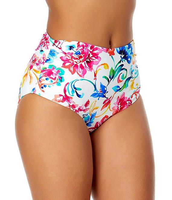 Anne Cole Watercolor Paisley Fold Over High Waist Swim Bottom Product Image