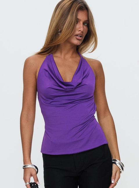 Charls Cowl Neck Backless Top Purple Product Image