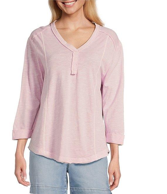 Westbound Rolled 3/4 Sleeve Faux Henley Top Product Image