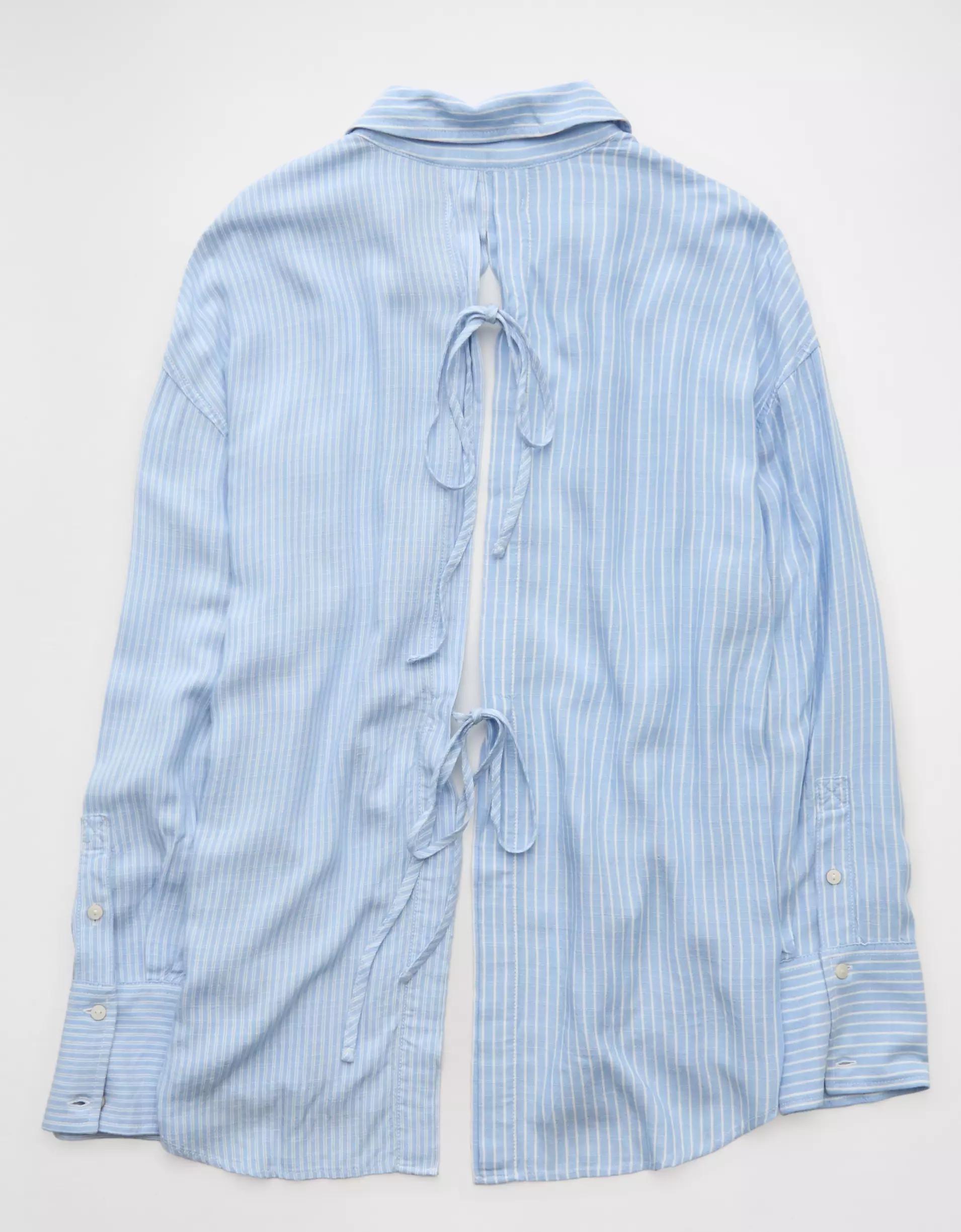 AE Long-Sleeve Tie Back Button-Up Shirt Product Image