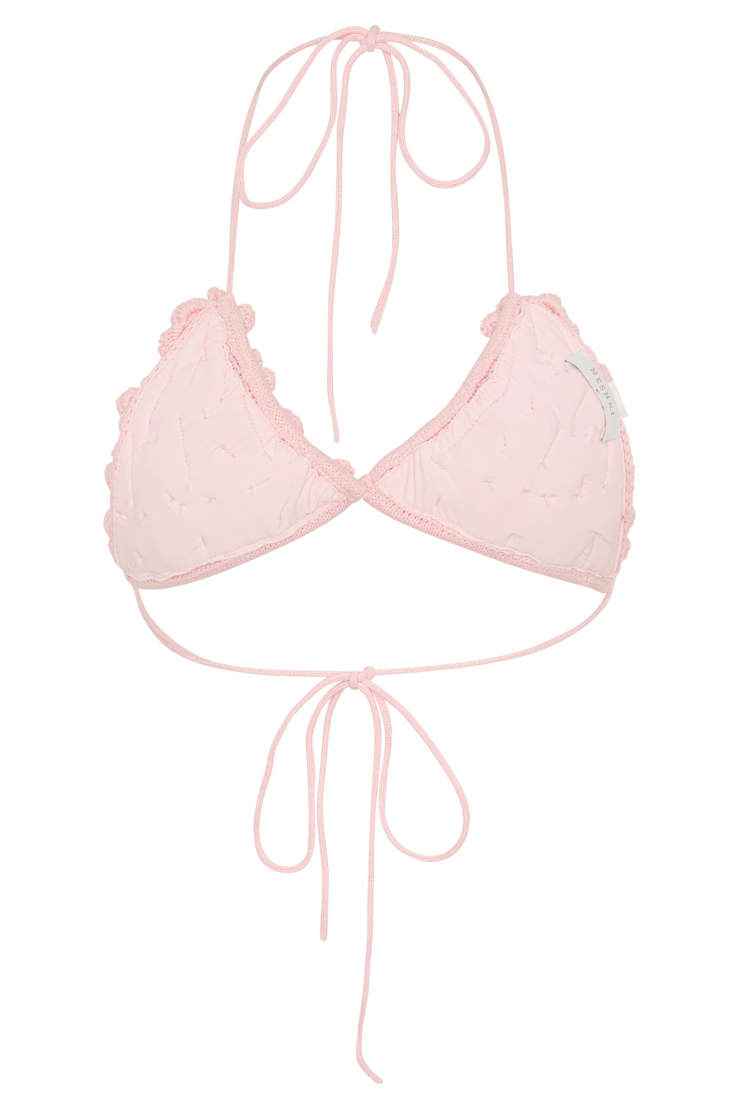 Aesha Floral Crochet Bikini Top - Pale Pink Product Image