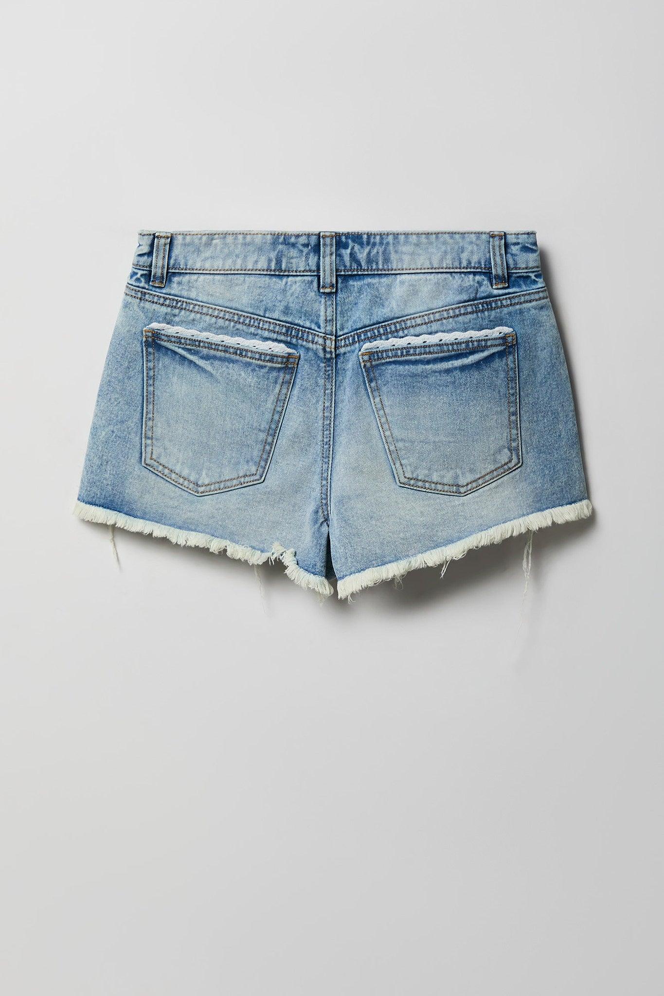 Lace Trim Denim Short Female Product Image