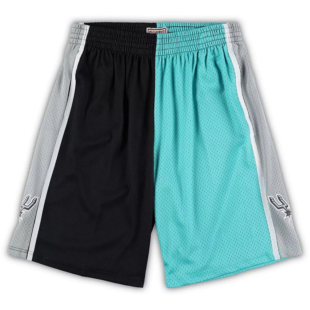 Men's Mitchell & Ness Black/Teal San Antonio Spurs Big & Tall Hardwood Classics Split Swingman Shorts, Size: 4XLT Product Image