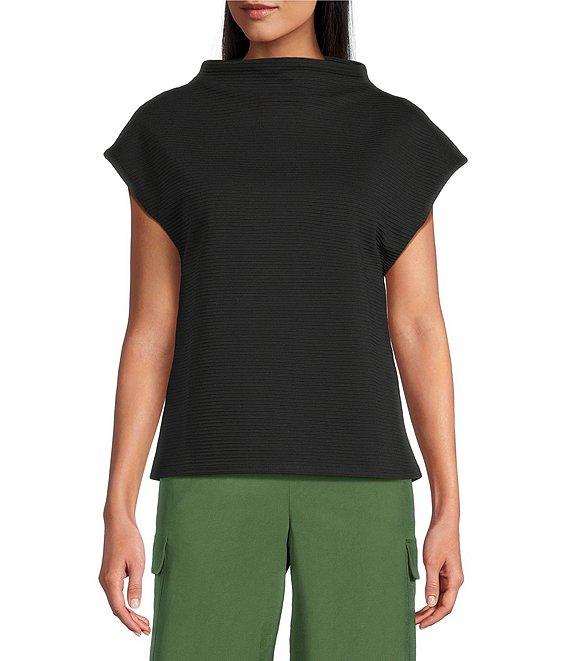 Investments Petite Size Knit Short Sleeve High Neck Ottoman Top Product Image