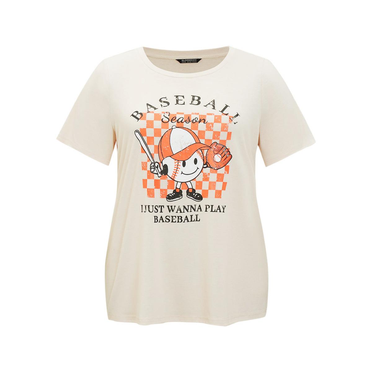 Plus Size Cartoon & Letter Print Crew Neck Graphic T-shirt Apricot Women Casual POP culture Dailywear T-shirts BloomChic 28/5X Product Image