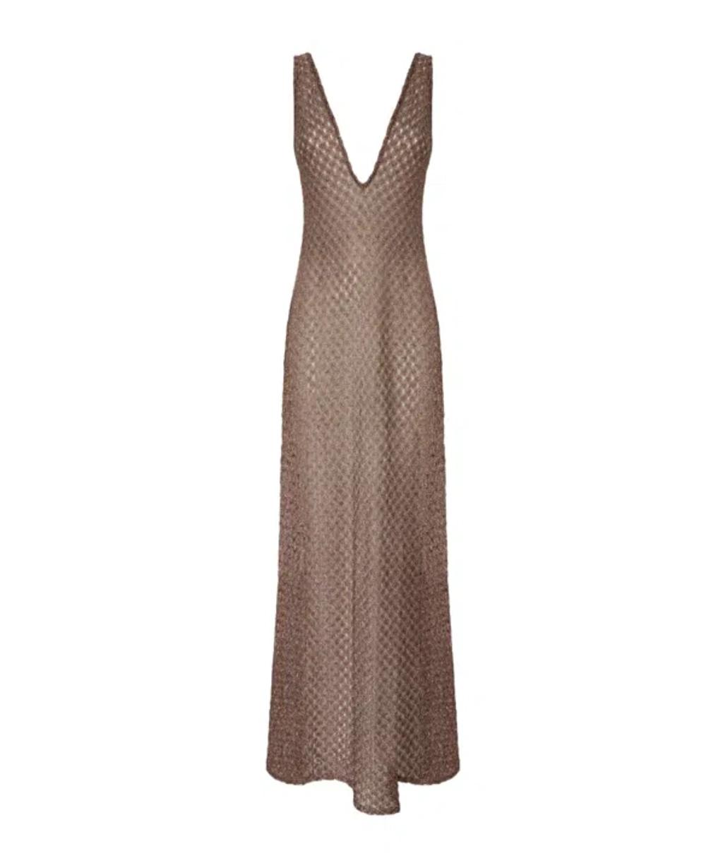 MISSONI Open Knit V-neck Knitted Dress In Brown Product Image