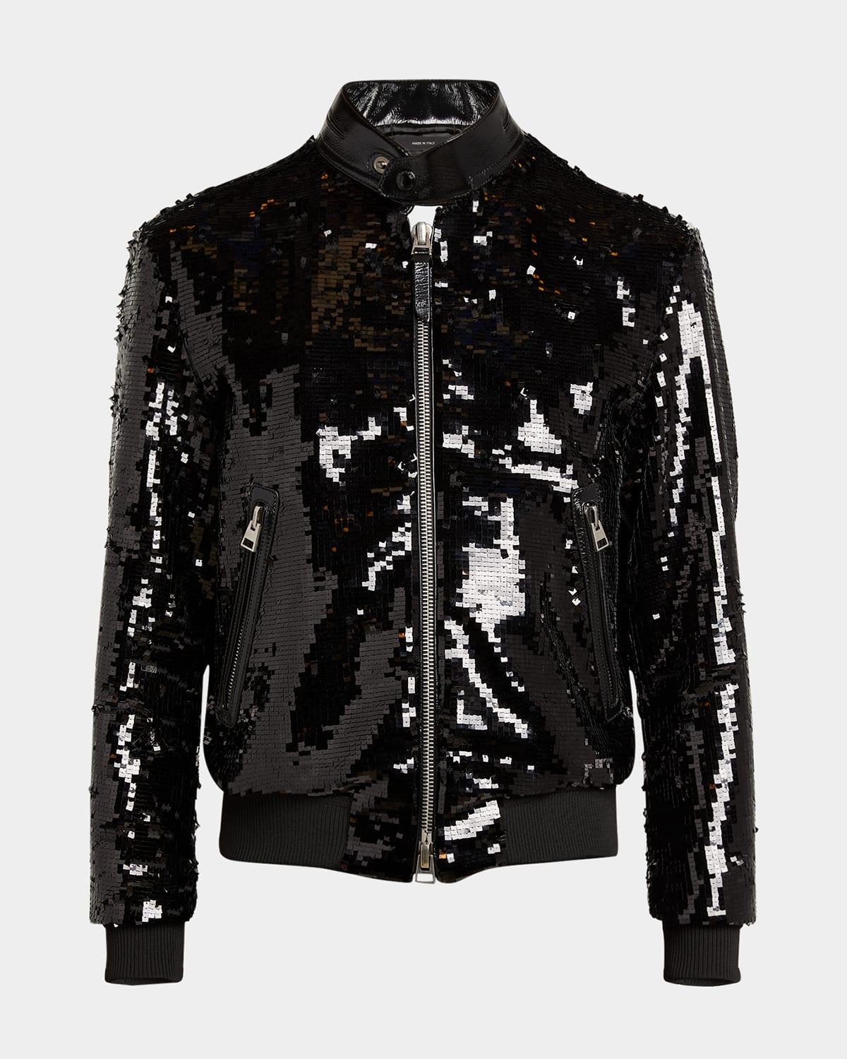 Men's Sequin Embroidered Biker Blouson Jacket Product Image