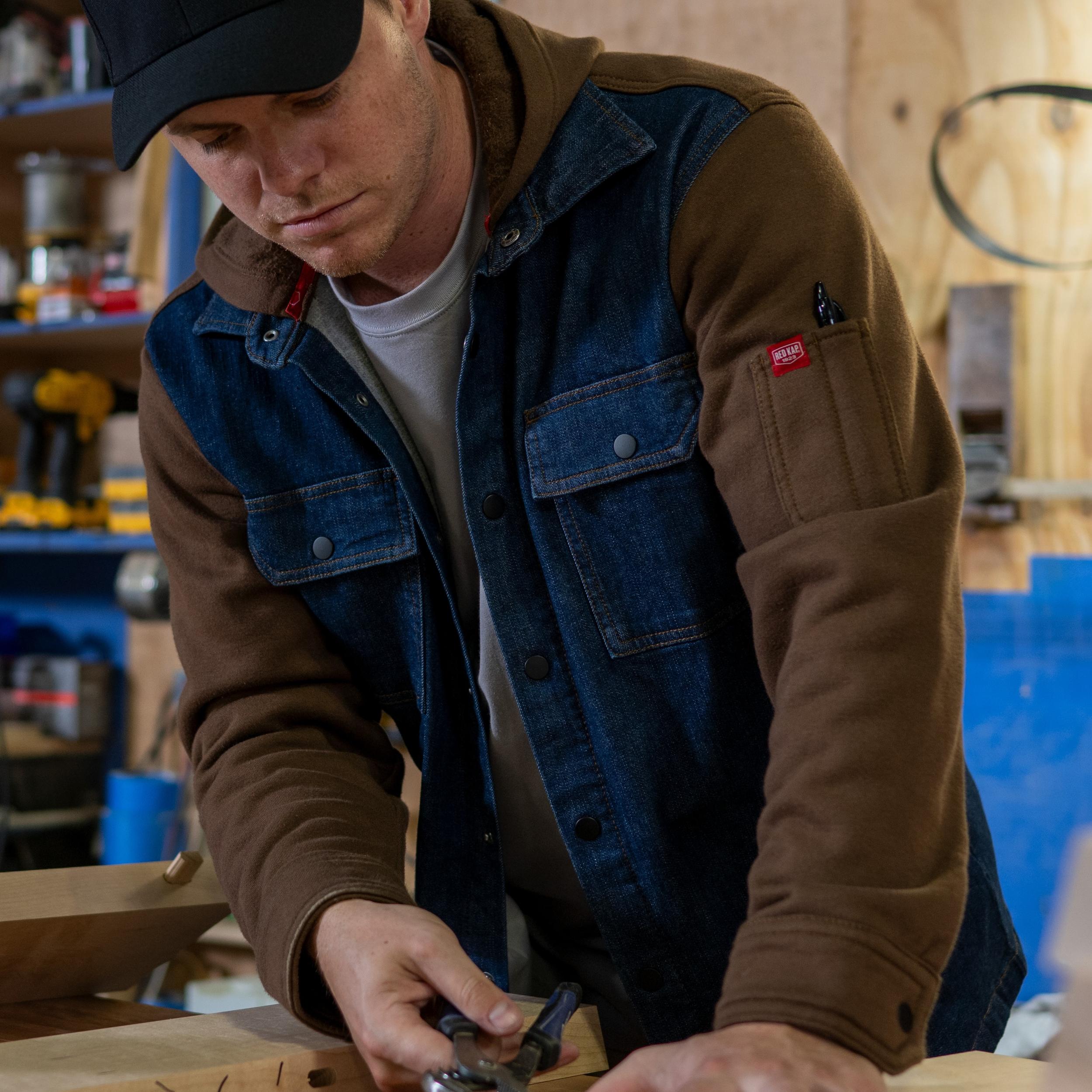 Men’s Denim and Fleece Hooded Shirt Jacket Product Image