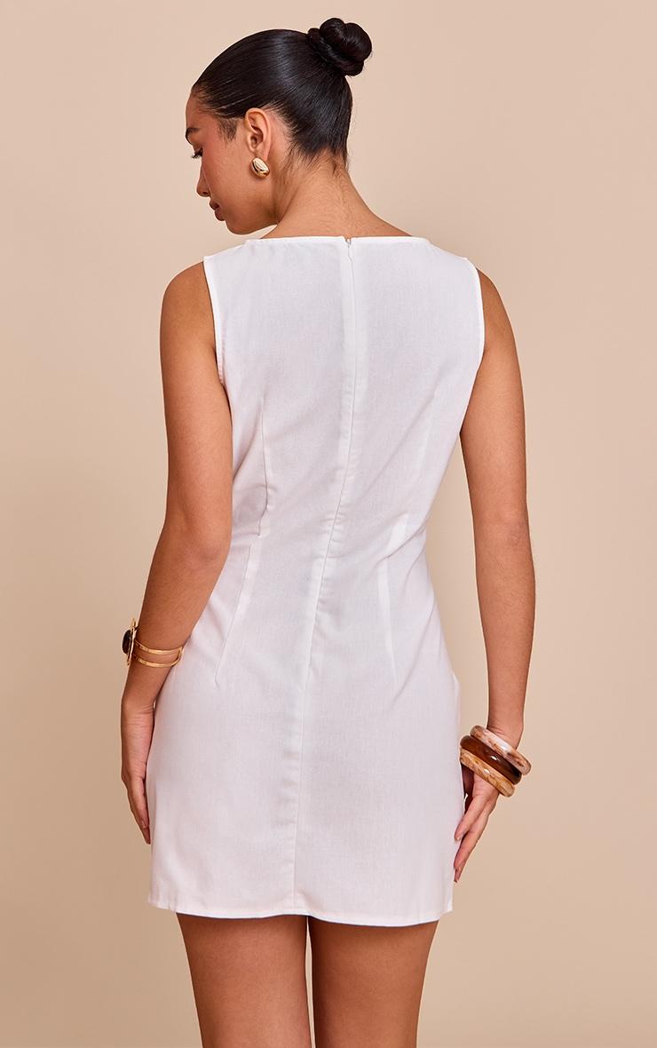 White Boat Neck Linen Shift Dress Product Image
