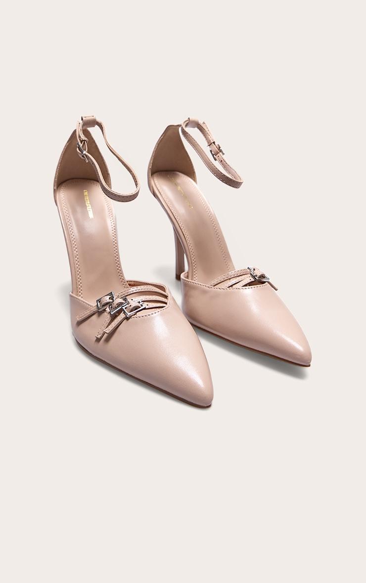 Cream Pu Point Toe Buckle Detail Court Heels Product Image