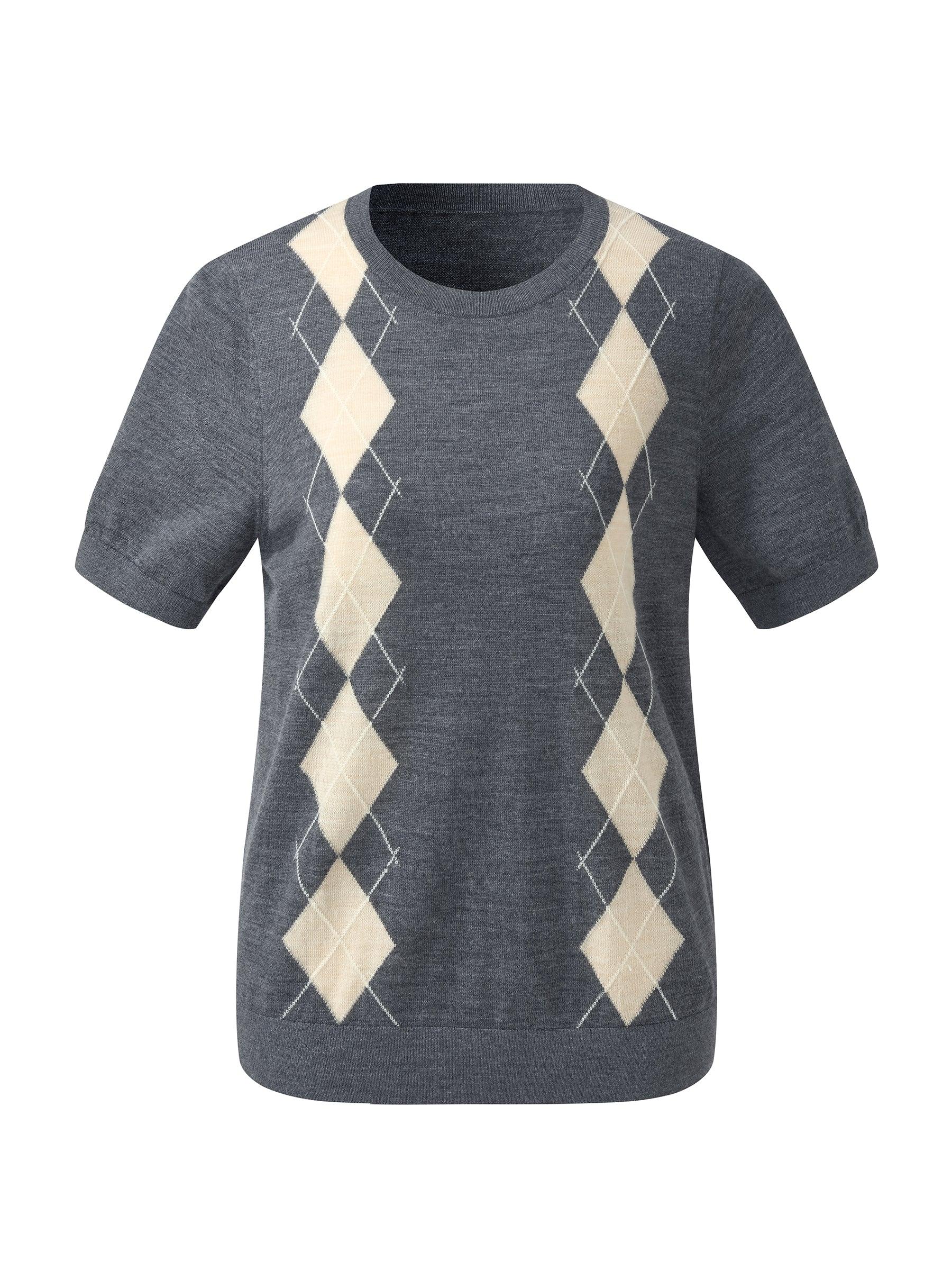 100% Machine Washable Wool Argyle Women Knit Top Product Image