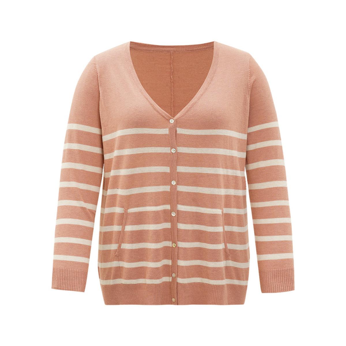 Plus Size Supersoft Essentials Striped Pocket Button Through Cardigan Crepe Women Leisure Loose Long Sleeve Casual Cardigans BloomChic 22-24/3X Product Image