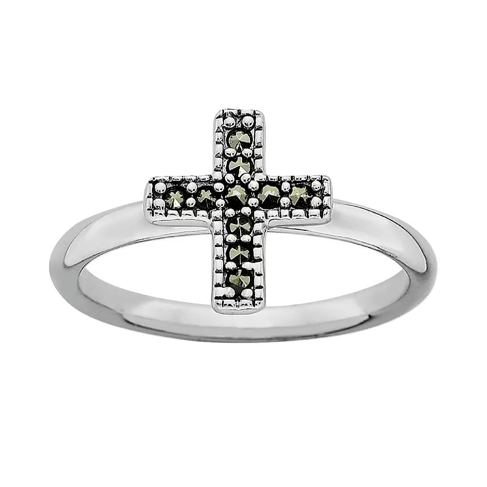 Stacks & Stones Sterling Silver Marcasite Cross Stack Ring, Women's,  Product Image