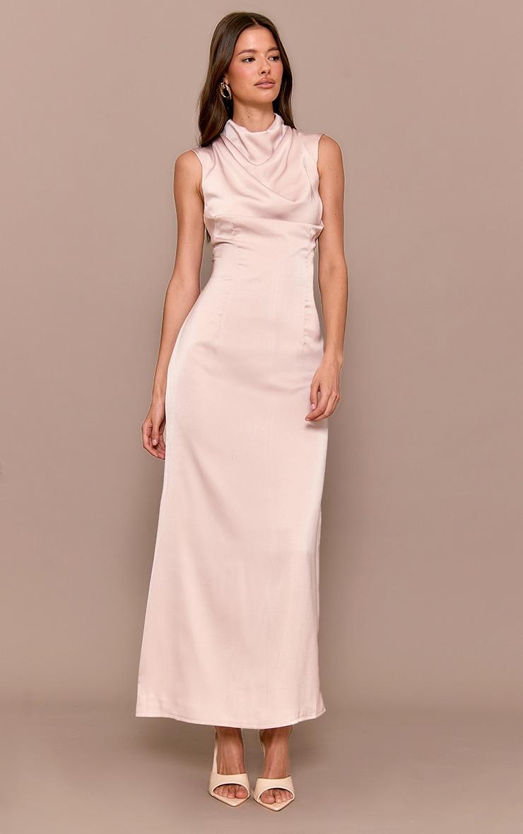 Oyster Satin High Neck Midaxi Dress Product Image